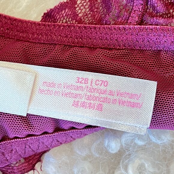 Victoria's Secret PINK Raspberry Lace Date Racerback Bra Front Clasp 32B - Picture 6 of 8
